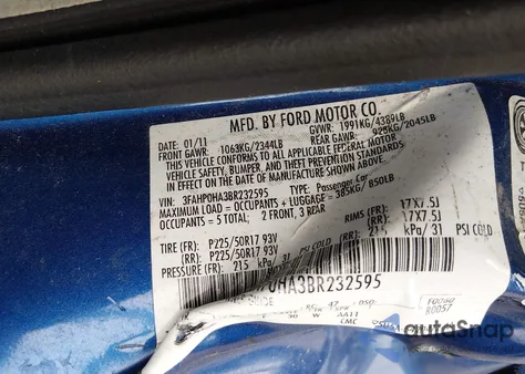 2011 Ford Fusion Se from USA, damaged, VIN 3FAHP0HA3BR232595